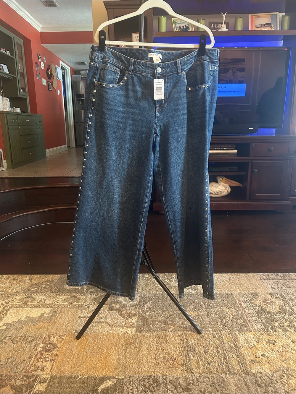 torrid Dark Blue Stud-Trim Straight-Leg Jeans